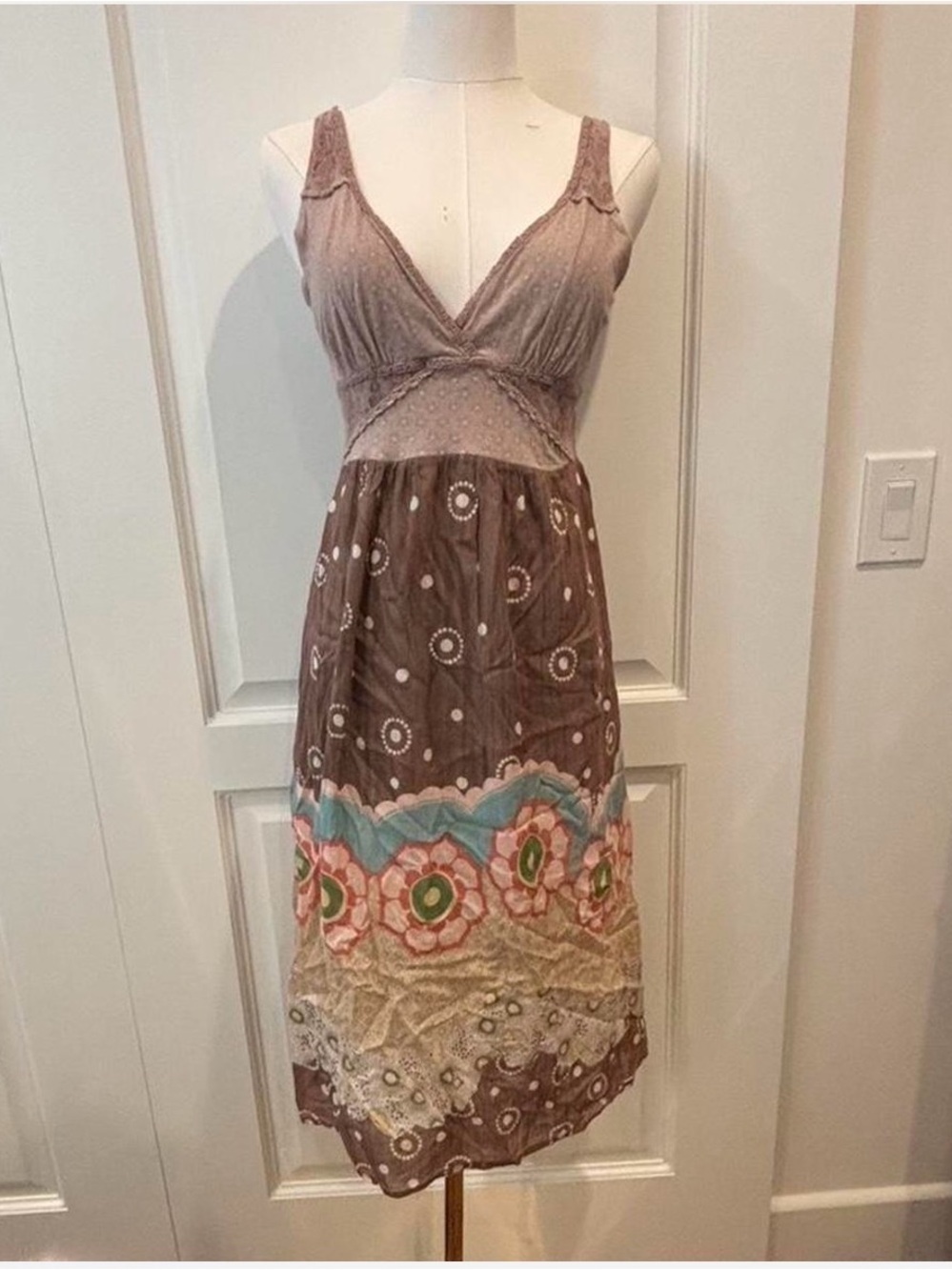 Language Mauve Floral Tiered Midi Dress with Pastel Accents